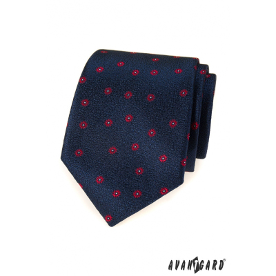 Modrá pánská kravata s červeným vzorem