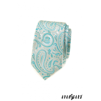 Úzká kravata s mátovým Paisley vzorem