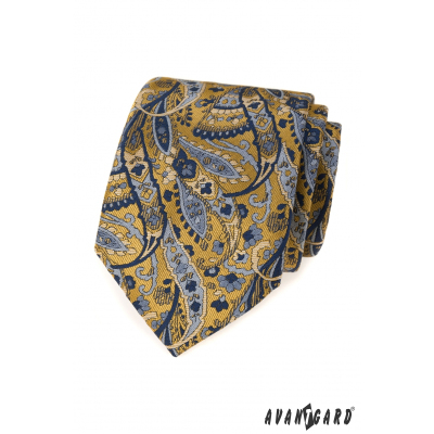 Modro-žlutá kravata vzor Paisley