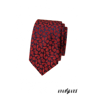 Slim kravata s červeným vzorem