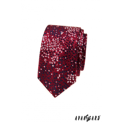 Slim kravata v bordó s květovaným vzorem