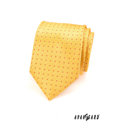 Pánská kravata žlutá s červeným puntíkem