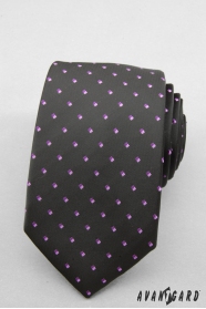 Černá kravata slim s fialovými čtverečky