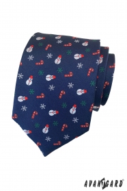 Modrá vánoční kravata se sněhulákem