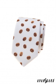 Smetanová úzká kravata se zrnky kávy