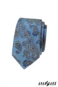 Úzká kravata modrá s paisley motivem