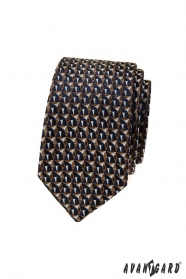 Úzká kravata s modro-hnědým vzorem