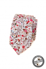 Bavlněná slim kravata s květinovým vzorem