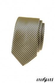 Šedo-žlutá pruhovaná slim kravata