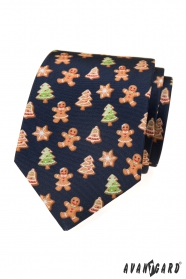 Modrá kravata s vánočním perníčkem