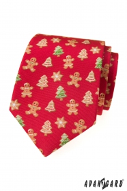 Červená kravata s vánočními perníčky