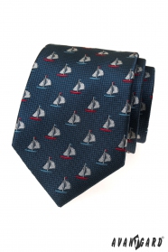 Modrá kravata s motivem plachetnice