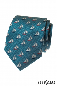 Světle modrá kravata s plachetnicemi