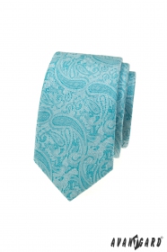 Tyrkysová slim kravata s paisley vzorem