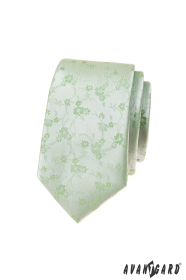 Úzká kravata s květinovým vzorem v zelené