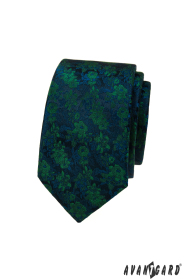 Úzká kravata s modro-zeleným vzorem