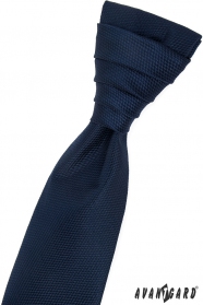 Tmavě modrá vzorovaná francouzská kravata s kapesníčkem