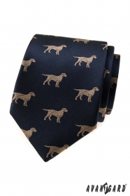 Modrá pánská kravata s motivem psa
