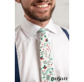Smetanová kravata s vánočním vzorem - šířka 7 cm