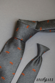 Šedá kravata oranžová liška - šířka 7 cm