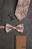 Béžová kravata s kvetinovým vzorem - šířka 7,5 cm