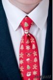Červená slim kravata s vánočním motivem