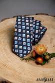 Modrá kravata vzor hravé květiny - šířka 5 cm