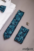 Modrá slim kravata s květinami - šířka 6 cm