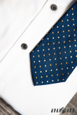 Modrá strukturovaná kravata s puntíky - šířka 8 cm