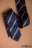 Tmavě modrá úzká kravata s hnědým pruhem - šířka 6 cm