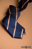 Tmavě modrá úzká kravata s hnědým pruhem - šířka 6 cm