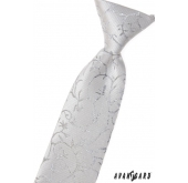 Chlapecká kravata - Stříbrná se vzorem - délka 31 cm