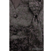 Černá vzorovaná pánská vesta s francouzskou kravatou