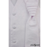 Svatební vesta s kravatou a kapesníčkem Bílá lesklý vzor - 66