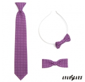 Chlapecká kravata fialová s bílými puntíky - délka 31 cm
