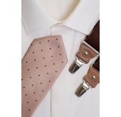 Béžová kravata s černými puntíky