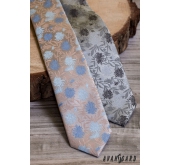 Béžová slim kravata s modrými květy