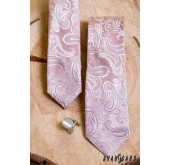 Růžová slim kravata s paisley motivem