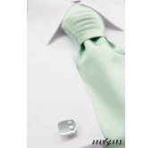 Jemně zelená svatební kravata s kapesníčkem - uni