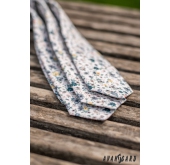 Bílá slim kravata s barevnými lučními květy