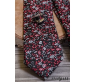 Černá kravata s červeno-šedým vzorem - šířka 7 cm
